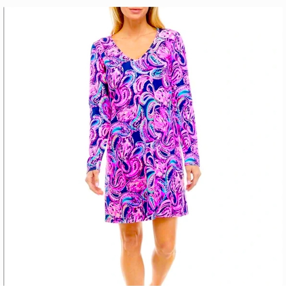 Lilly Pulitzer Etta Long Sleeve T-Shirt Dress in Flock to the Top M NWT
